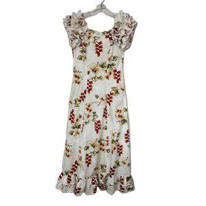 Jade Fashions Classical Heliconia and Plumeria Flower White Hawaiian Maxi Dress